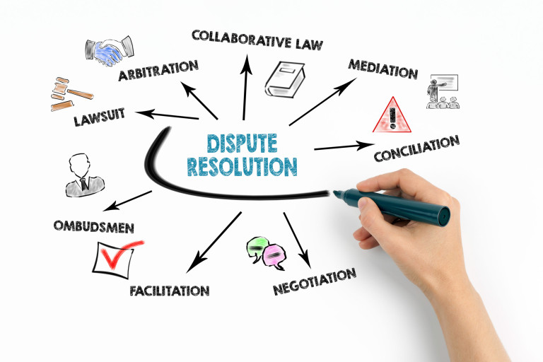 Dispute resolution, agreement and legally resolve problems concept